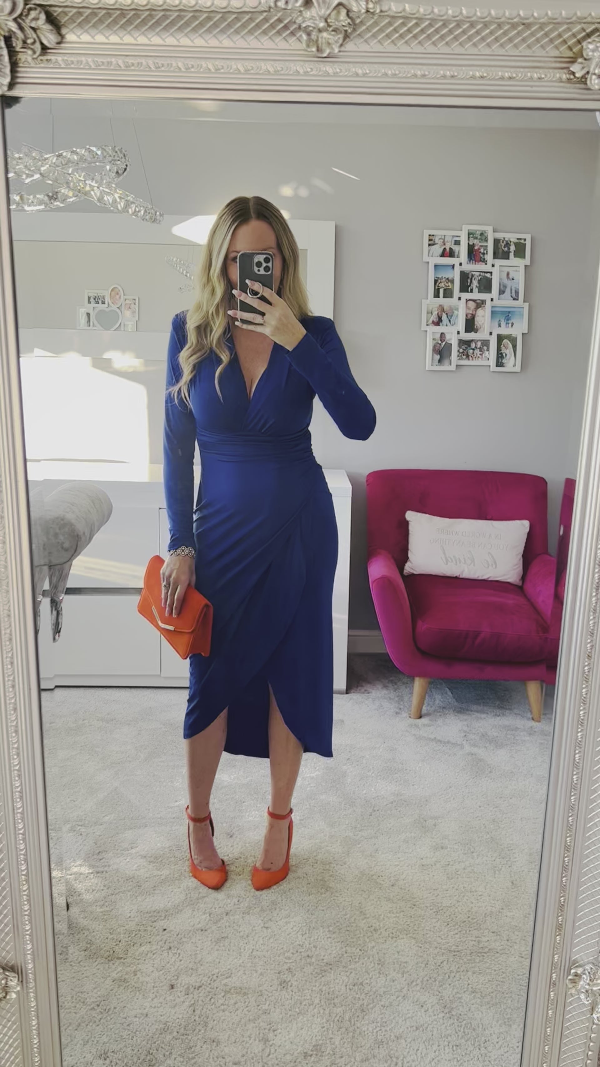 Long blue wrap outlet dress