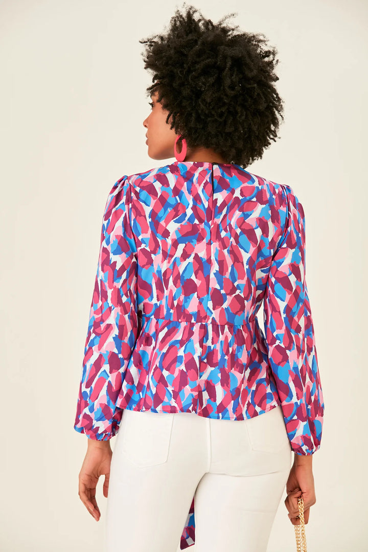Jemima Pink & Blue Patterned Kimono Long Sleeve Blouse