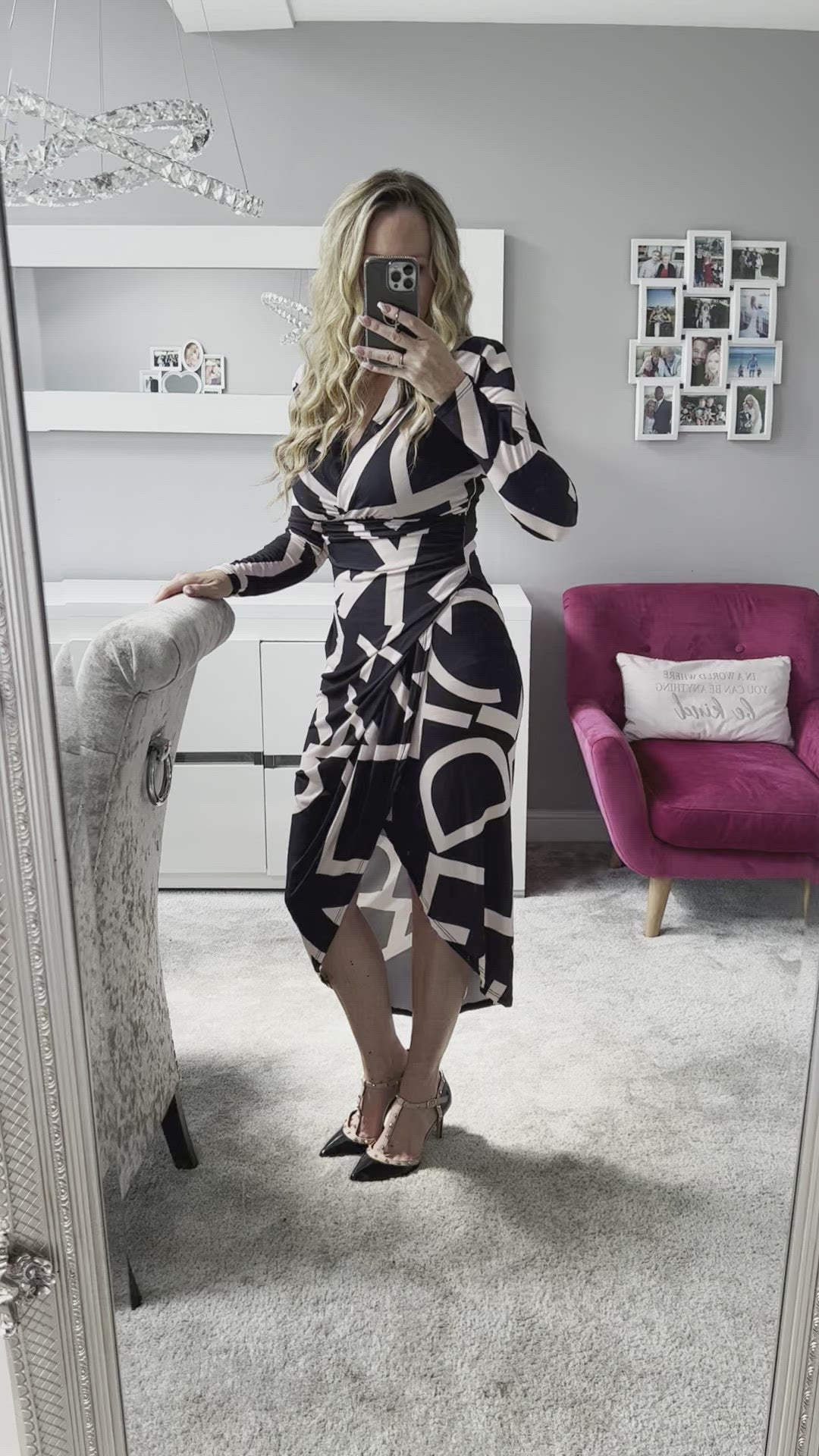 A Touch Of Class Black Letter Print Long Sleeve Bodycon Wrap Midi/Maxi Dress
