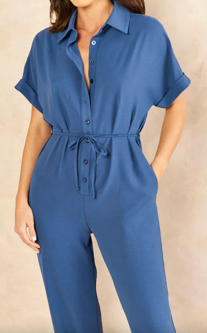 Andie Blue Comfy Belted Shirt Style Jumpsuit