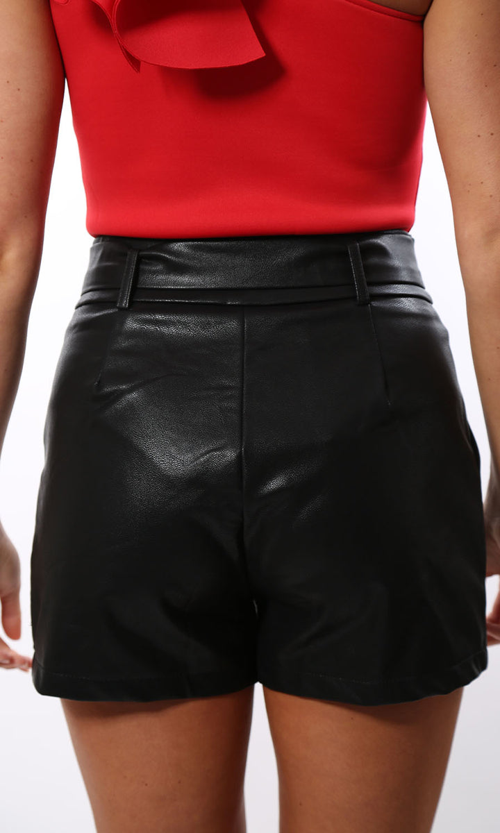 Ariana Black Faux Leather Belted Shorts