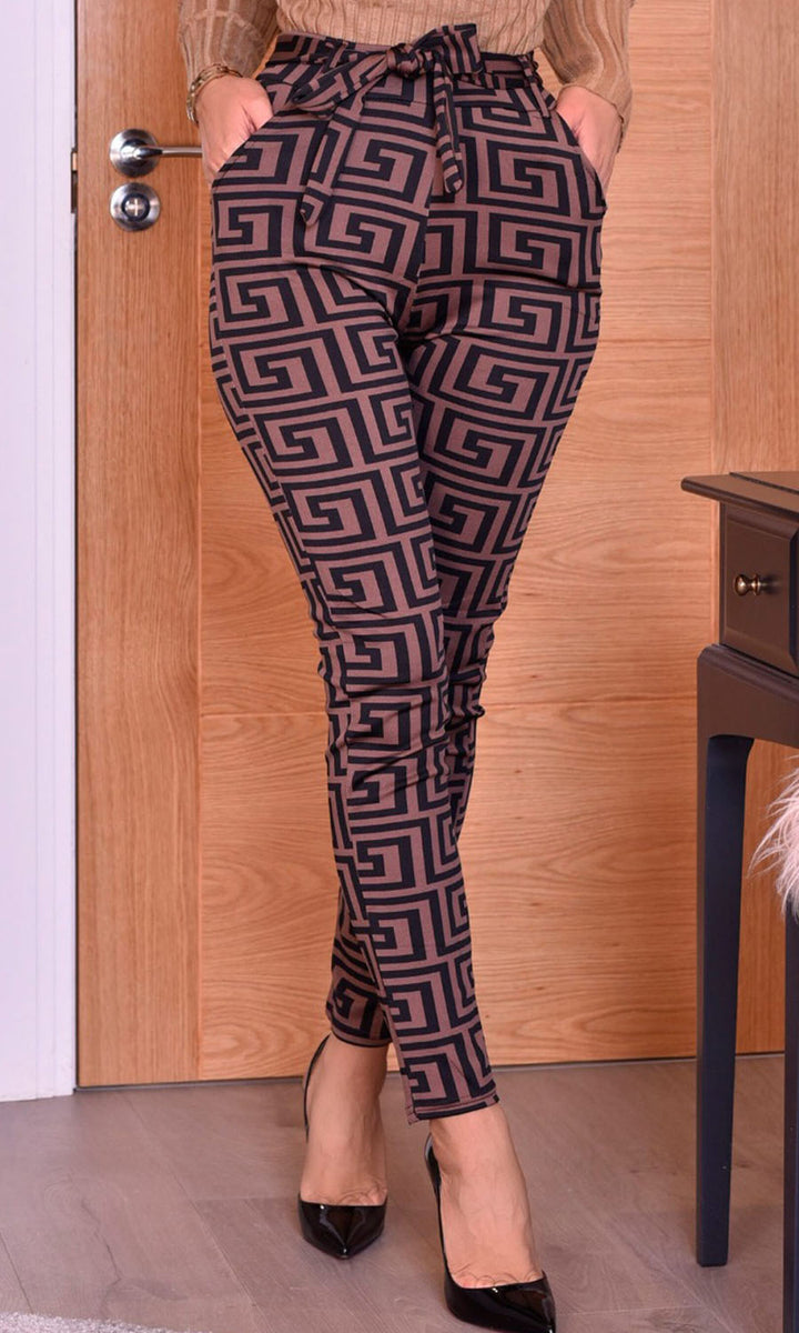 Cleo Brown Patterned High Waist Skinny Trousers