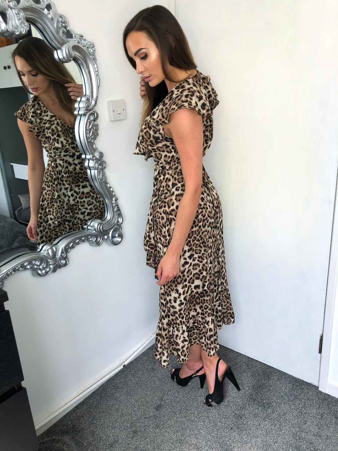 Ffion Leopard Print Wrap Midi Dress
