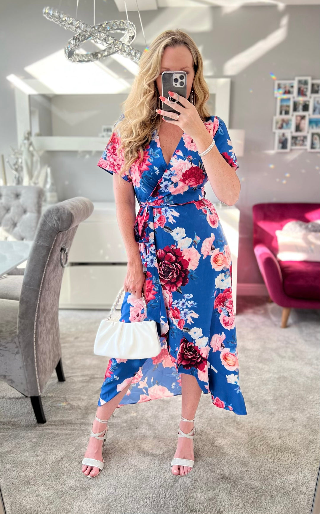 Flirtatious Short Sleeve Belted Cobalt Blue Floral Midi/Maxi Wrap Dress | LittleMadam Flirtatious Short Sleeve Belted Cobalt Blue Floral Midi/Maxi Wrap Dress | LittleMadam