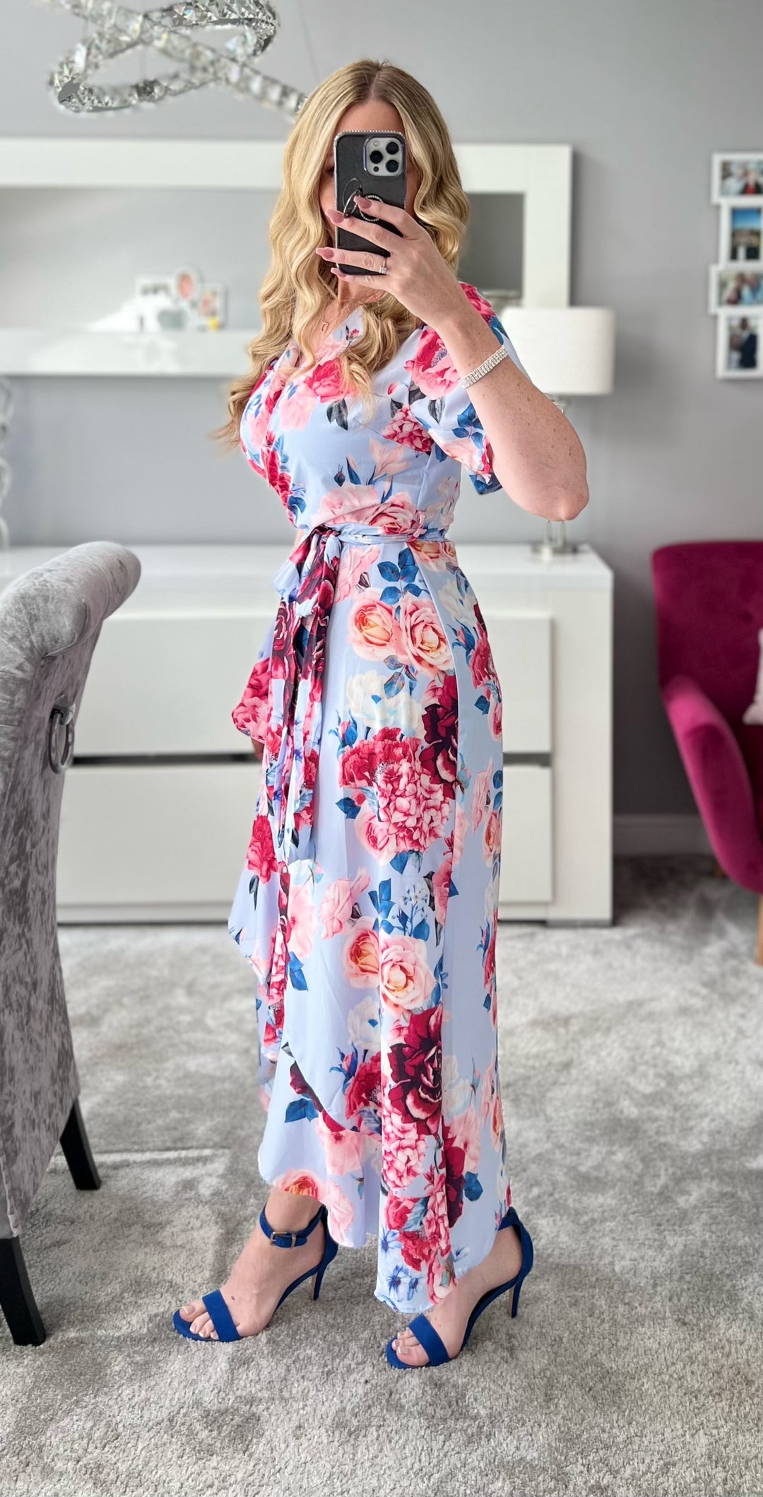 Light blue short clearance sleeve maxi dress