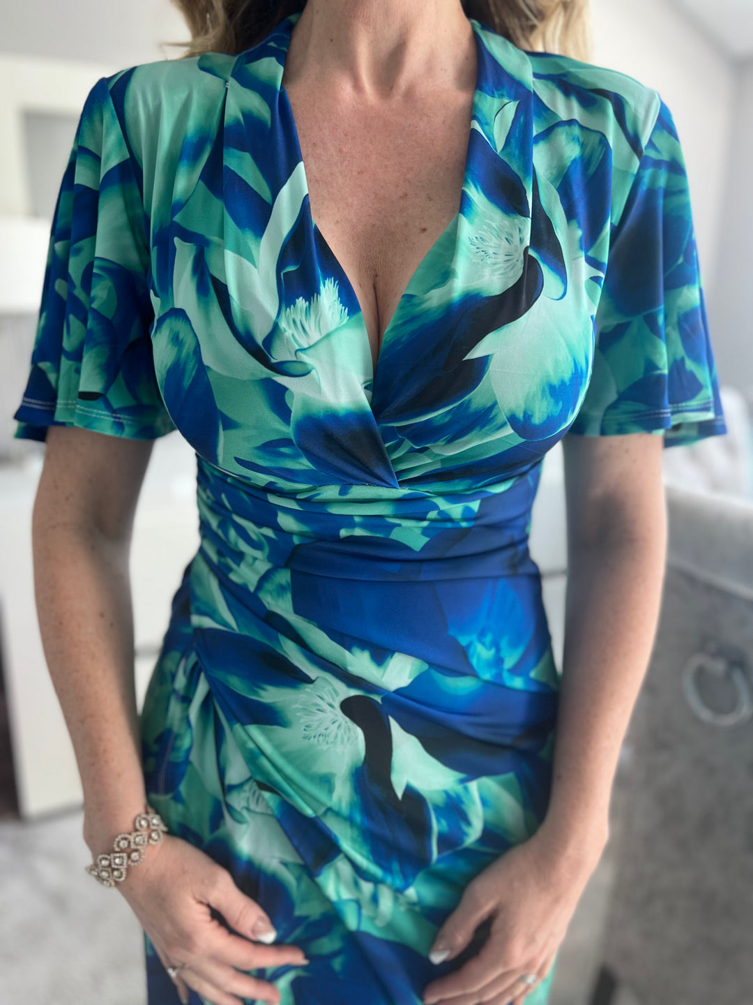 Manhattan Blue Ocean Angel Sleeve Bodycon Midi Maxi Dress LittleMadam