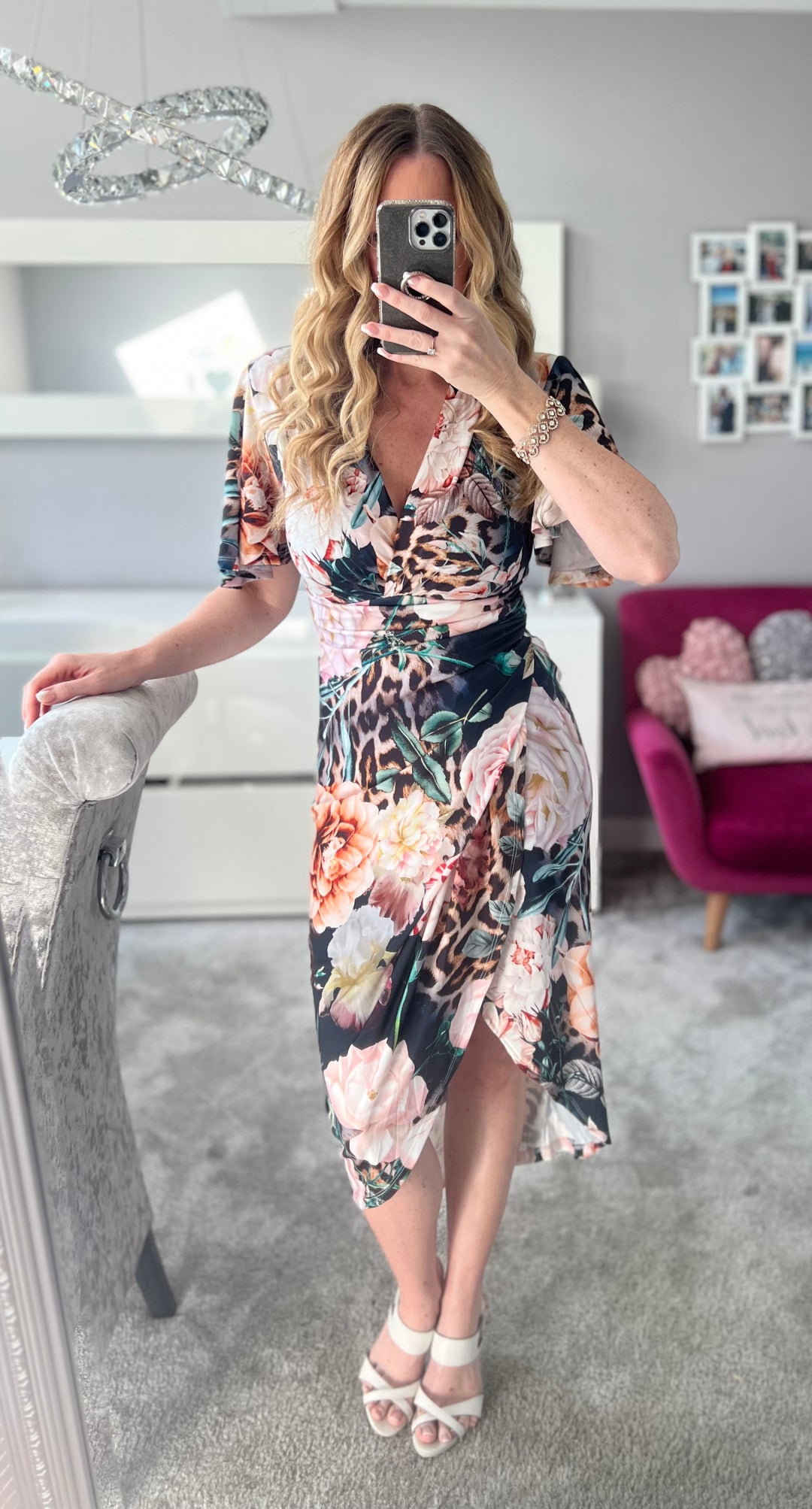 Manhattan Navy Floral Angel Sleeve Bodycon Midi Maxi Dress LittleMadam