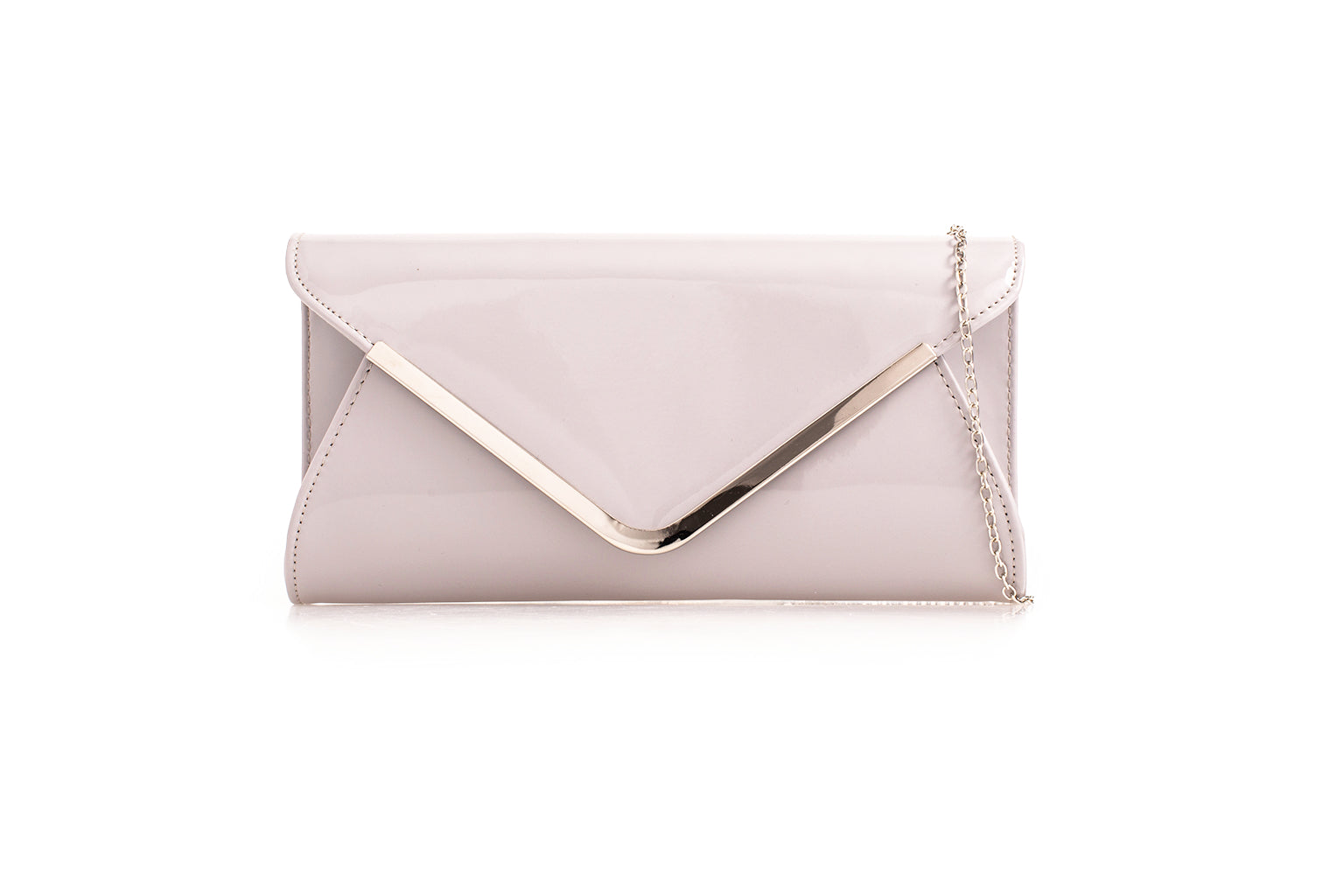 Pale Grey Patent Clutch Bag With Silver Trim LittleMadam