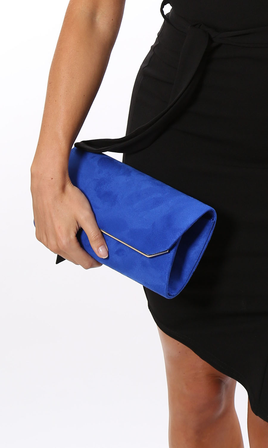 Melrose Cobalt Blue Suede Effect Clutch Bag LittleMadam