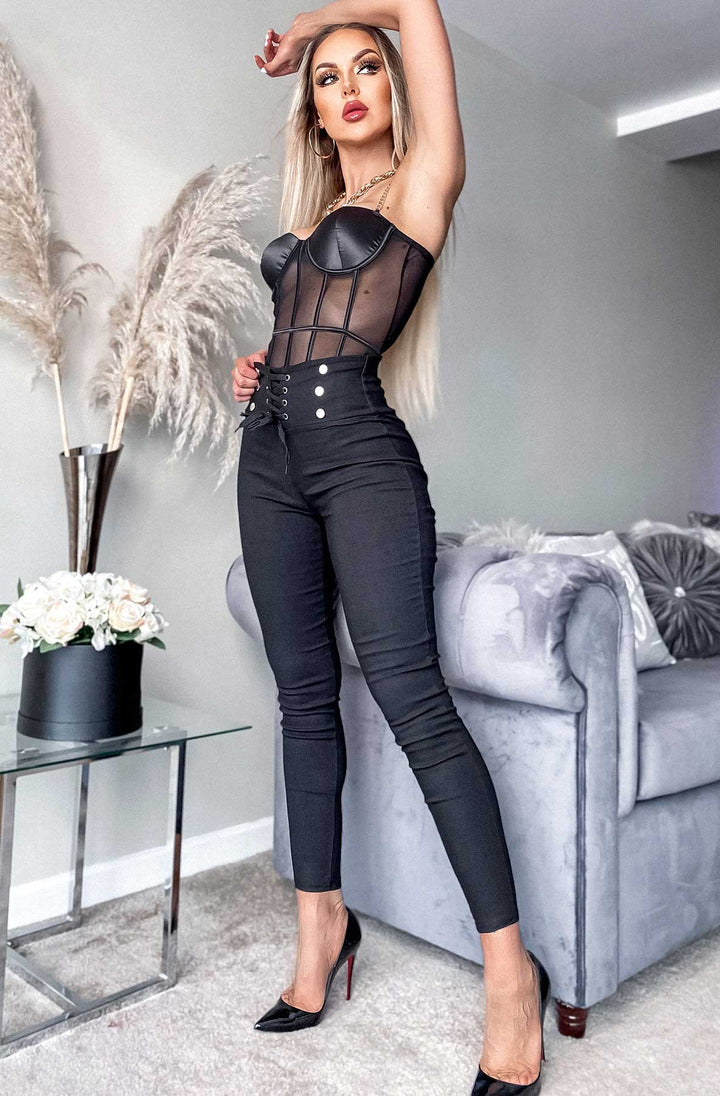 Angelica Corset Lace Up High Waisted Black Trousers