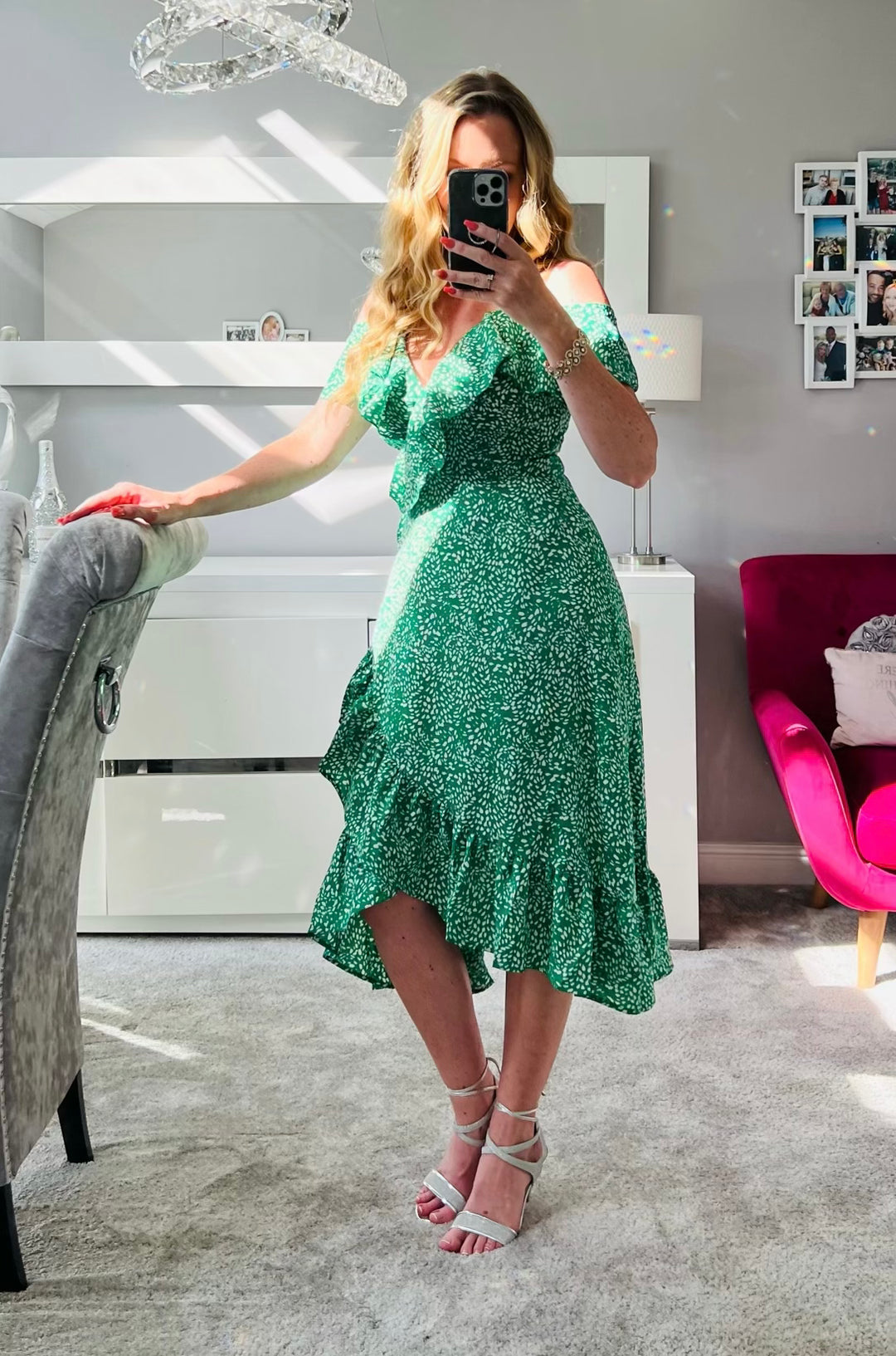 Green ditsy midi dress clearance