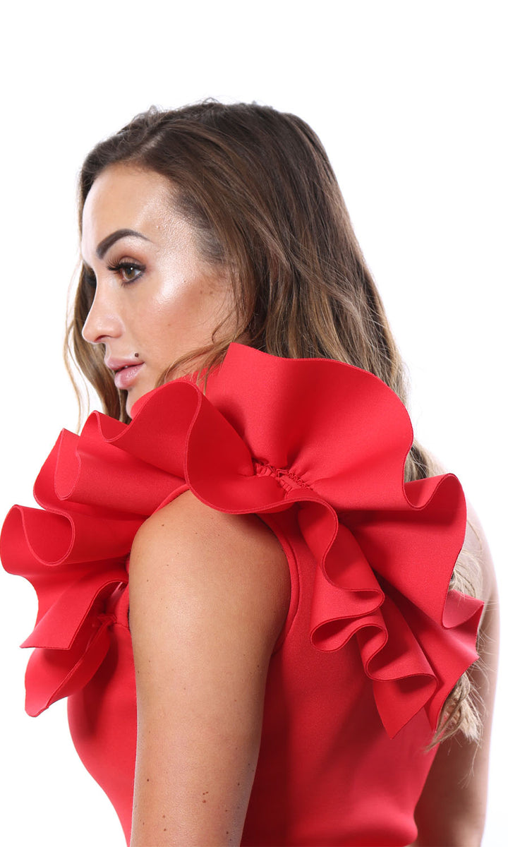 Sealed with a Kiss Red One Shoulder Frill Ruffle Bodysuit