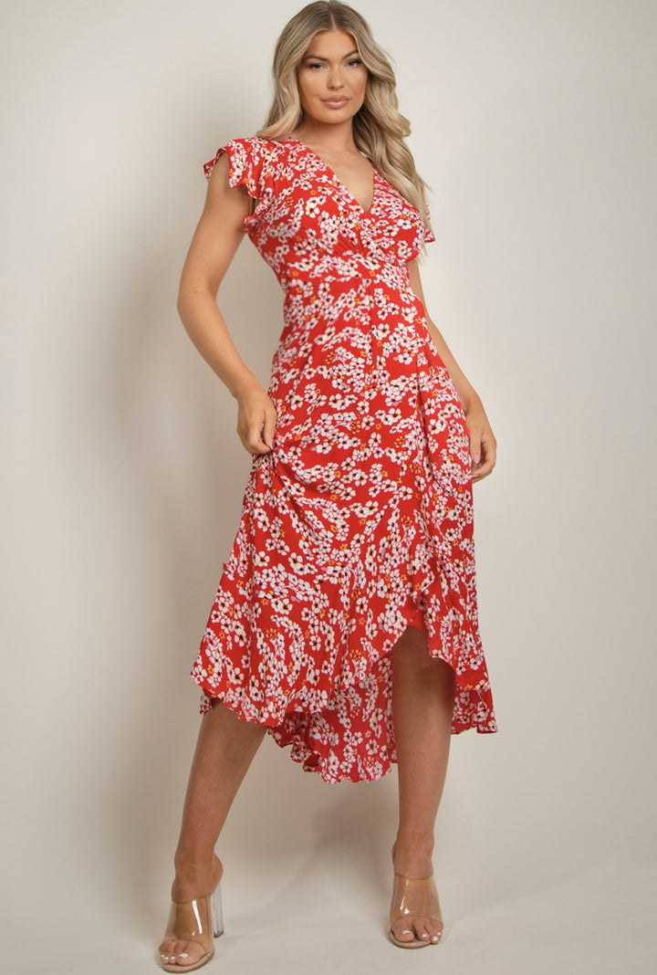 Stella Red Daisy Print Wrap Dress
