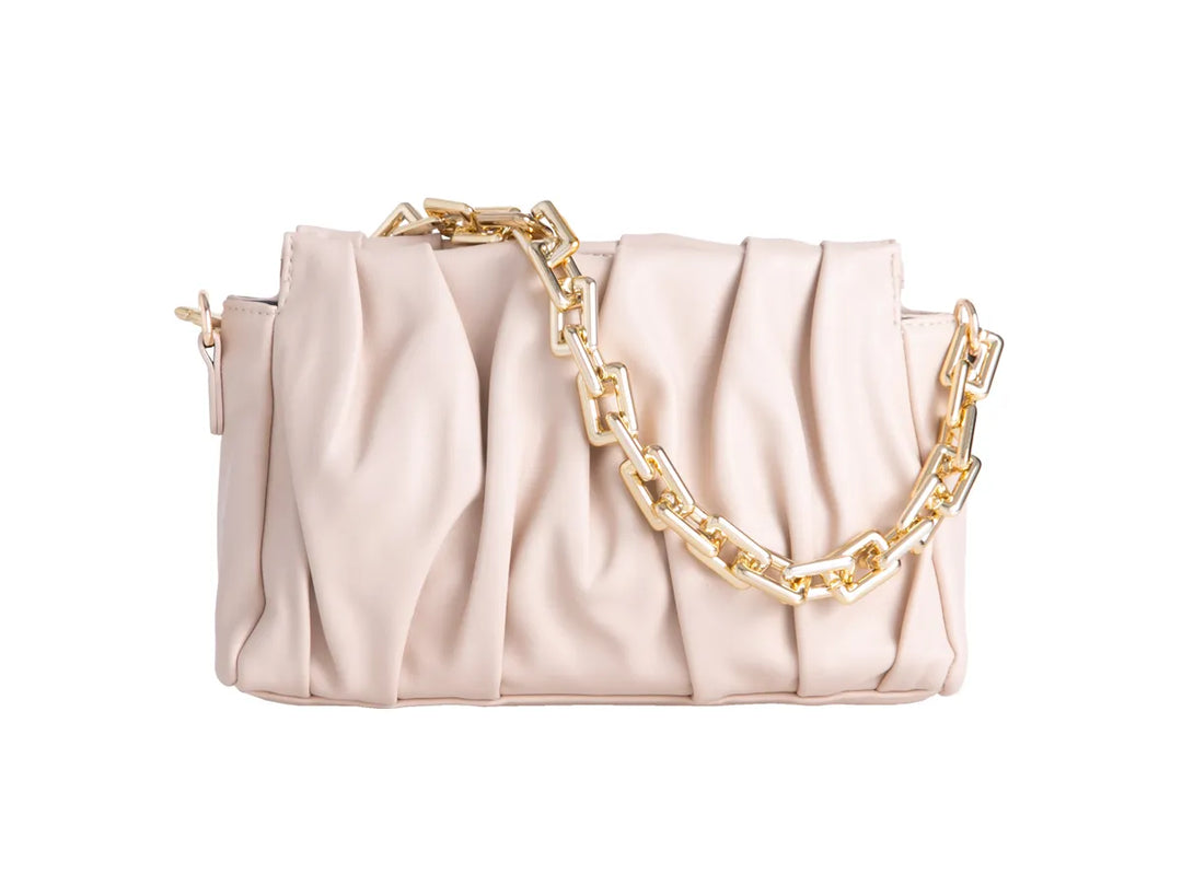 Corchello Nude Faux Leather Gold Chain Cross Body Shoulder Clutch Bag