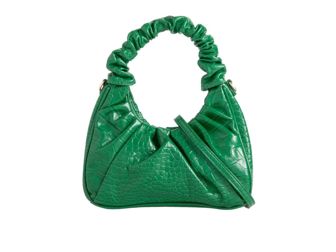 Green Crocodile Faux Leather Scrunch Handle Bag