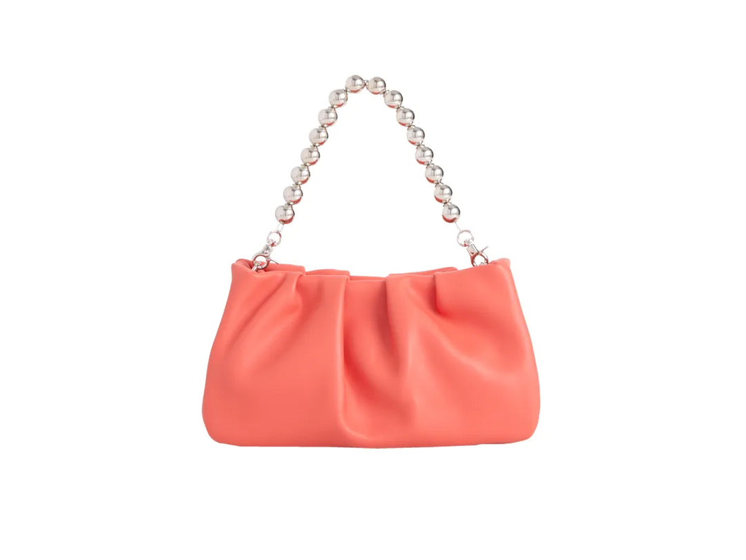 Maribel Coral Faux Leather Clutch Bag With Detachable Strap