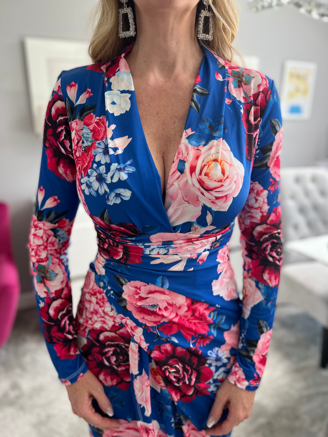 Long floral blue hot sale dress