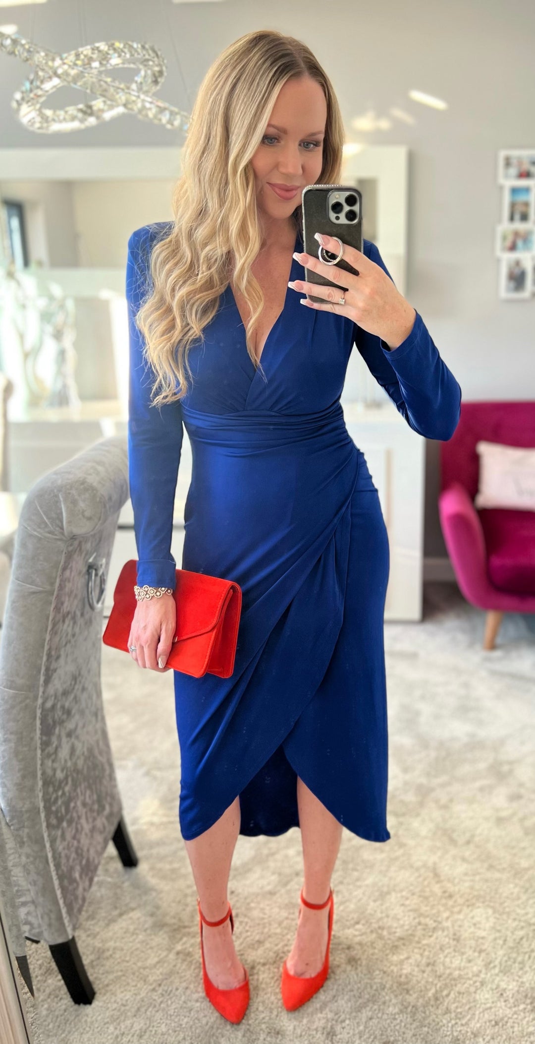 A Touch Of Class Cobalt Blue Long Sleeve Bodycon Wrap Midi Maxi Dress