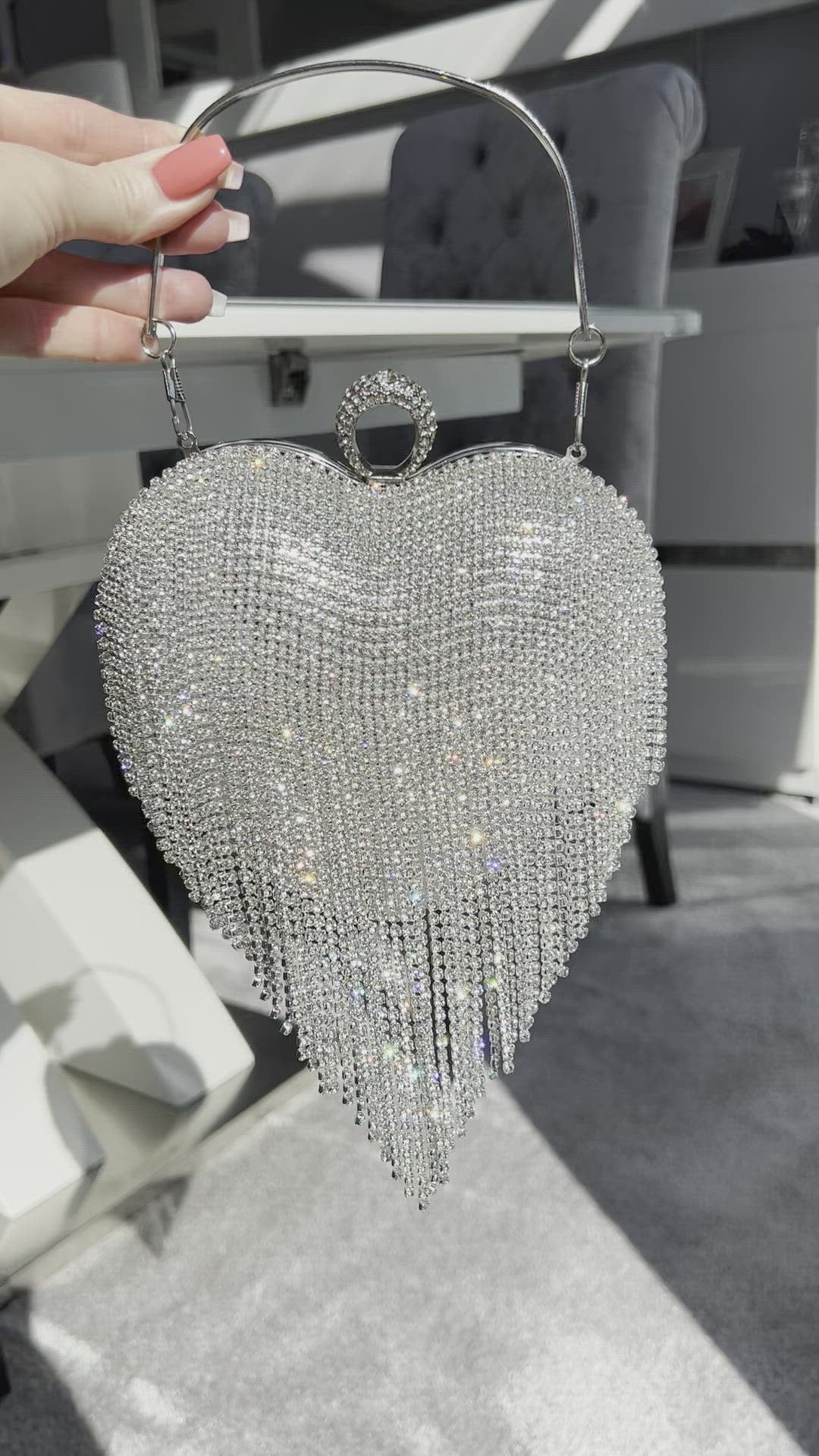 Bell Of The Ball Diamante Sparkly Heart Box Handbag With Handle