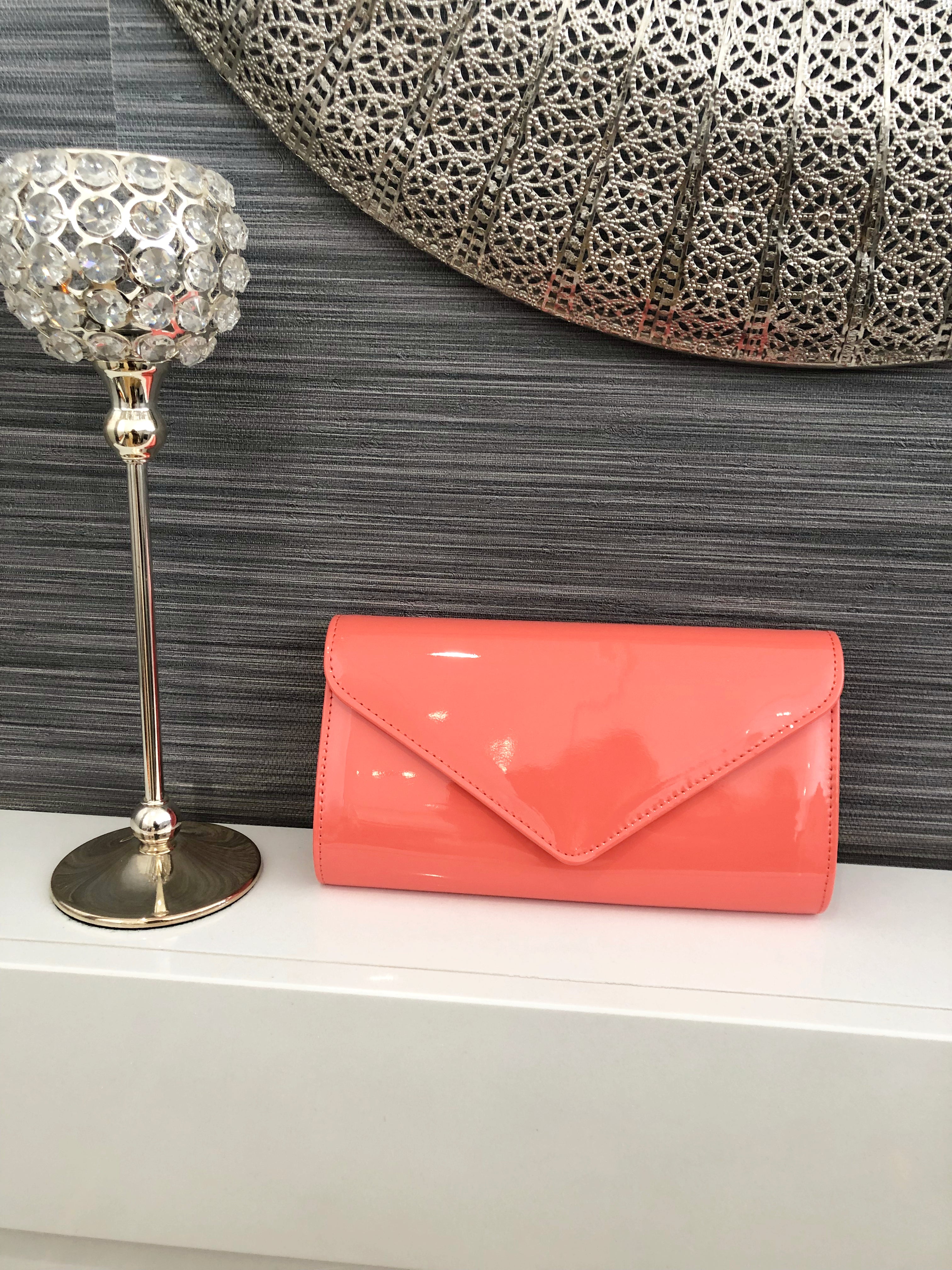 Verona Coral Fushsia Pink Patent Clutch Bag LittleMadam little