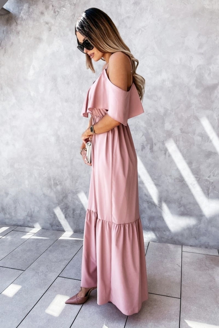 India Pale Pink/Nude Tiered Cold Shoulder Cami Maxi Dress