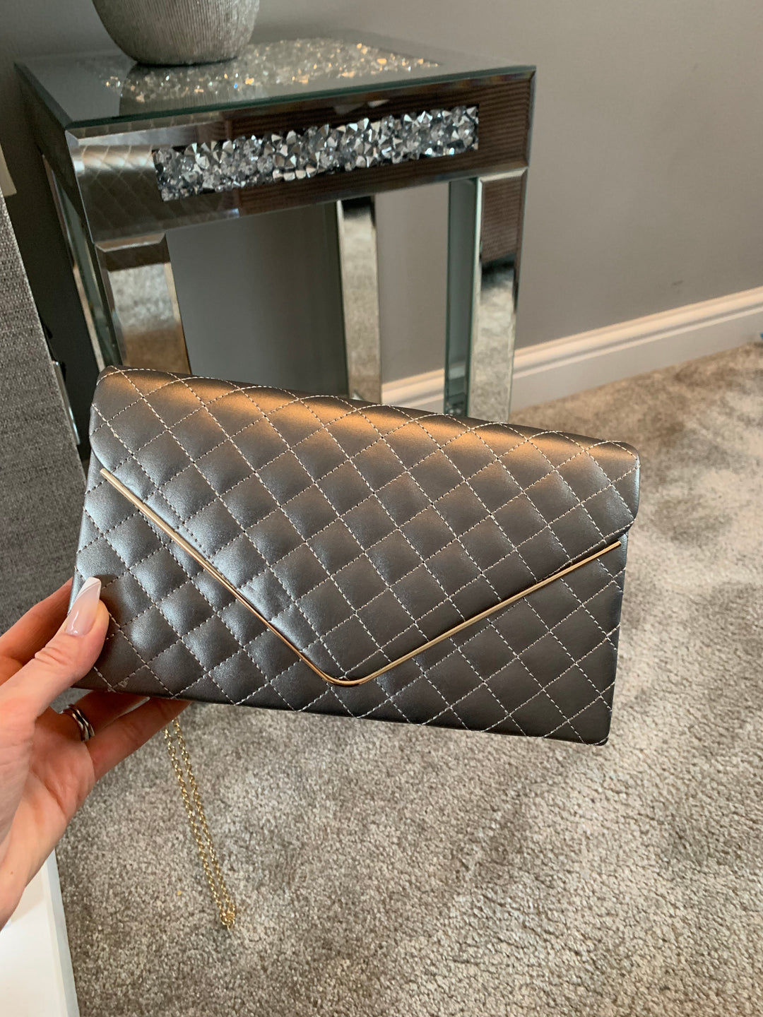 Rome Graphite Grey Quilted Clutch Bag