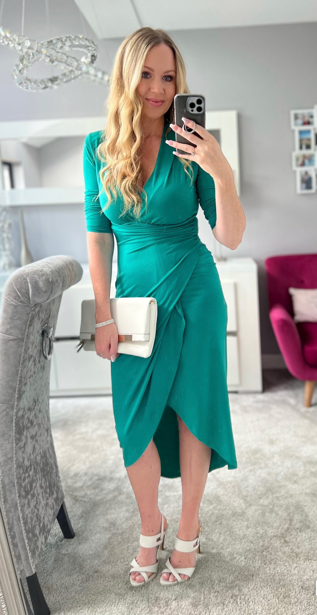 Long green wrap dress hot sale