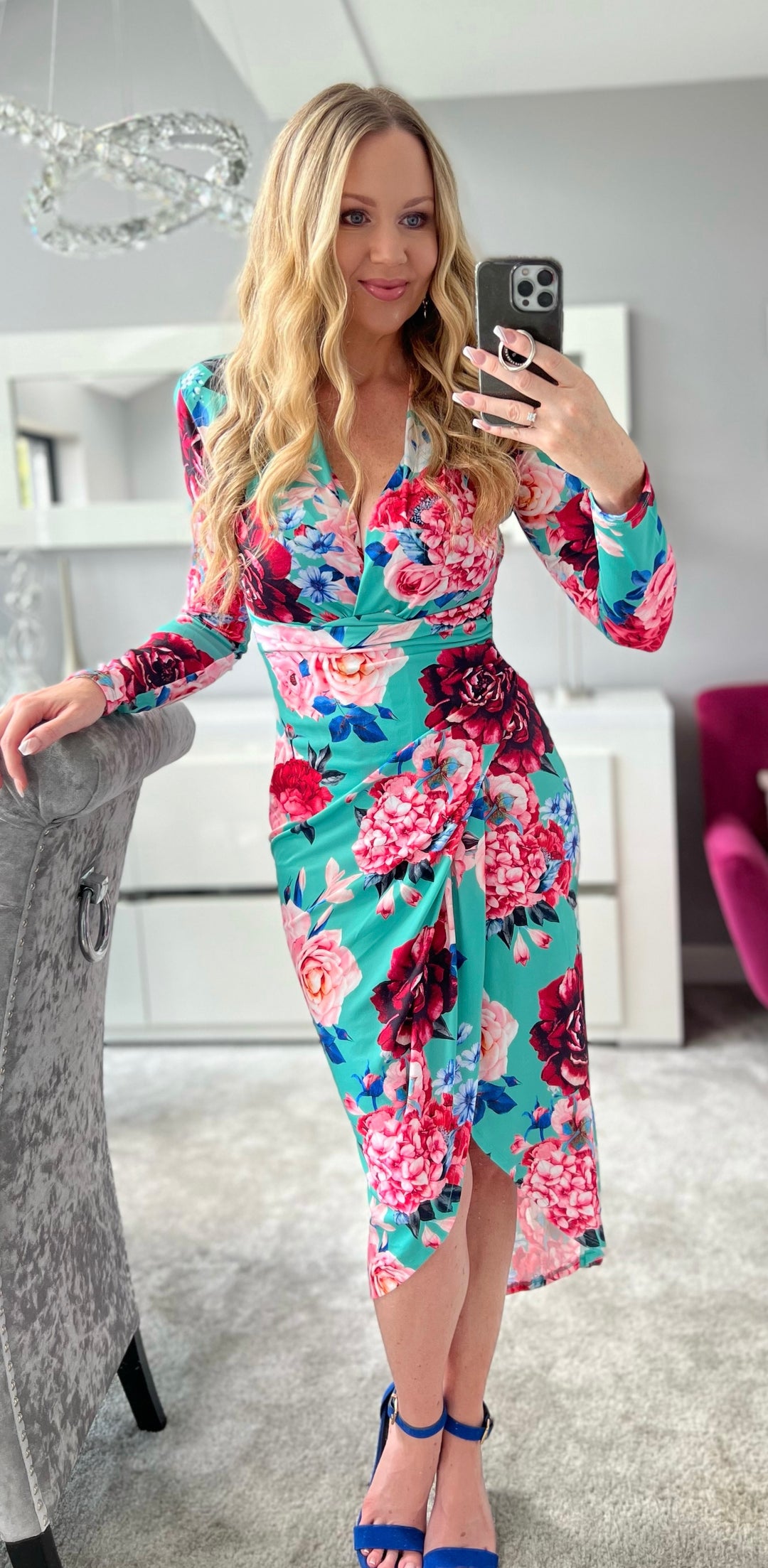 A Touch Of Class Green Floral Long Sleeve Bodycon Wrap Midi/Maxi Dress