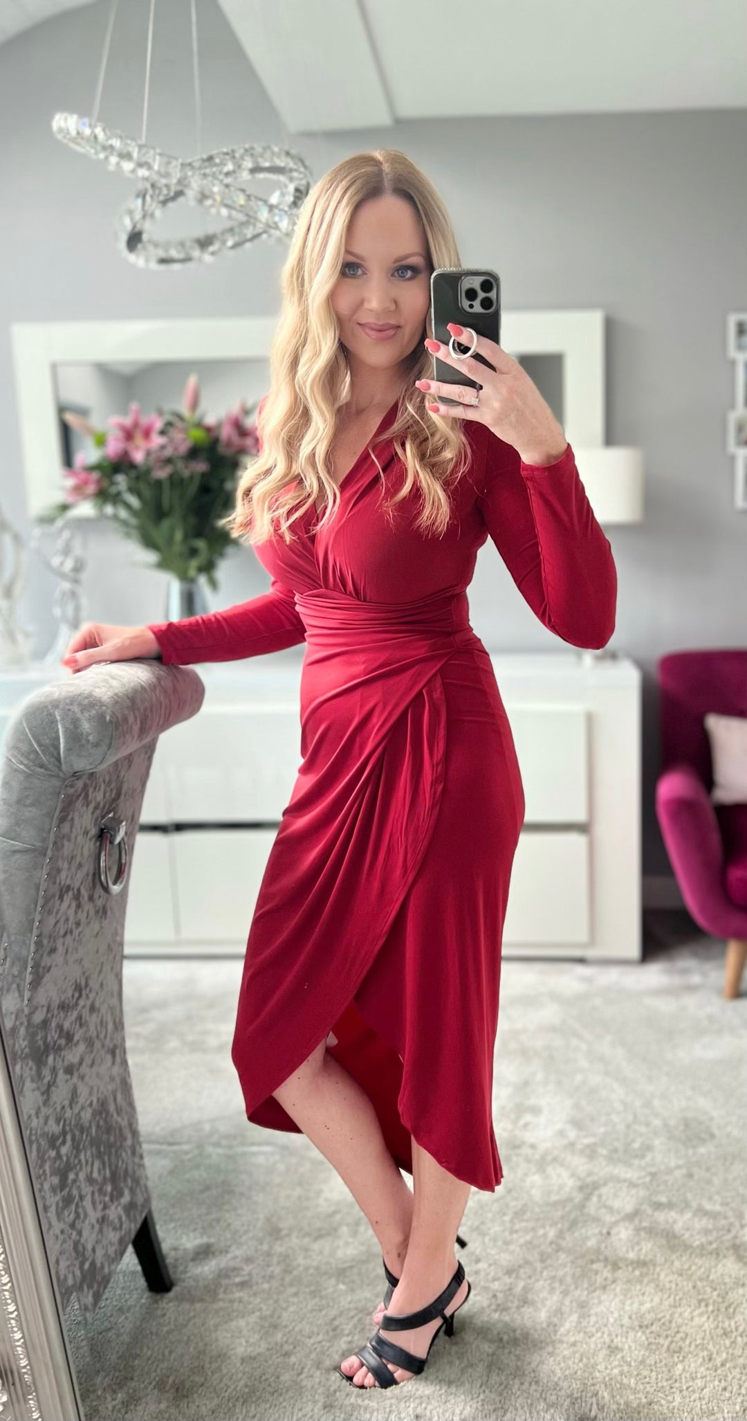 A Touch Of Class Red Long Sleeve Bodycon Wrap Midi/Maxi Dress