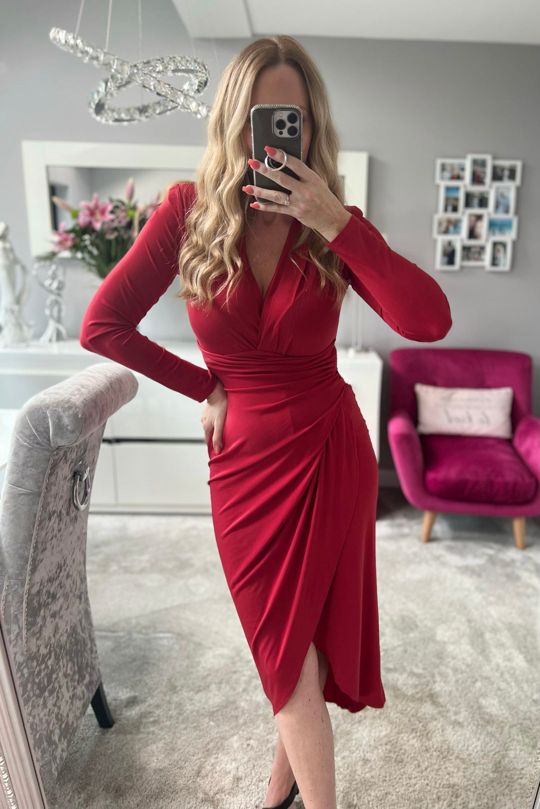 Midi red 2025 wrap dress